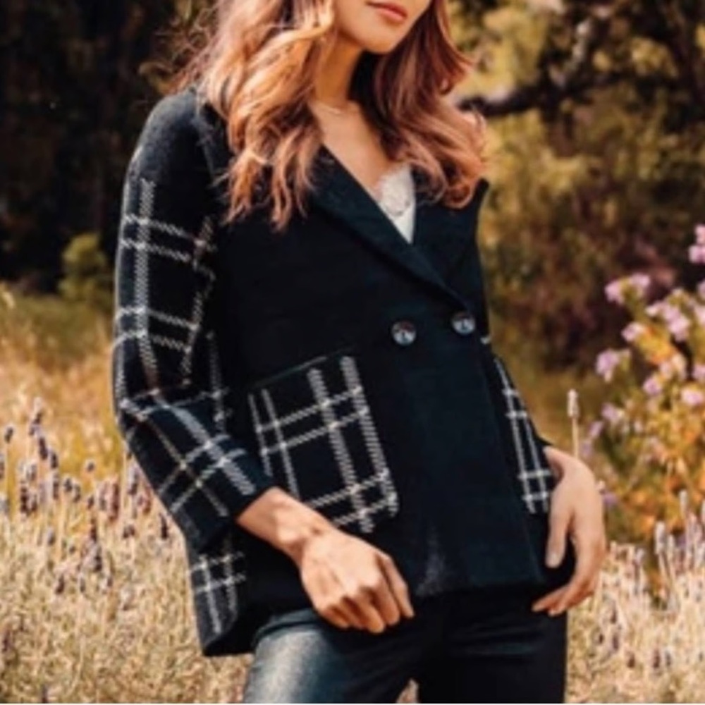 Kut From The Kloth Azalea Houndstooth Plaid Sweater coat